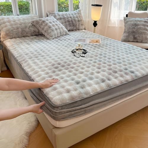 KLUOT Plüsch Spannbettlaken 150 x 200 + 25 cm mit Kissenbezug Super Soft Winter pflegeleicht Bettlaken Atmungsaktiv Spannbetttuch für Matratze, Boxspringbett oder Topper - 5 bis 30 cm Matratzenhöhe von KLUOT