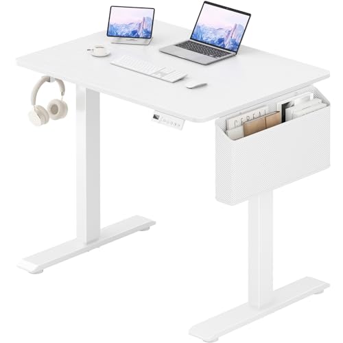 KLUVIS Weißer kleiner Sitz-/Stehschreibtisch – 81,3 cm, schmal, klein, verstellbar, elektrischer Stehpult zum Schreiben, Studium, Mini-Sitz-Steh-Schreibtische, Arbeitsplatz für Erwachsene, Jungen von KLUVIS