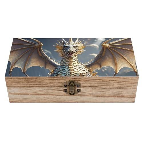 KLWQR Golden Dragon Aufbewahrungsbox aus Holz mit Scharnierdeckel und Frontverschluss, große Schmuckschatulle, Holz-Aufbewahrungskörbe, Andenkenbox, Büro, Schreibtisch-Organizer von KLWQR