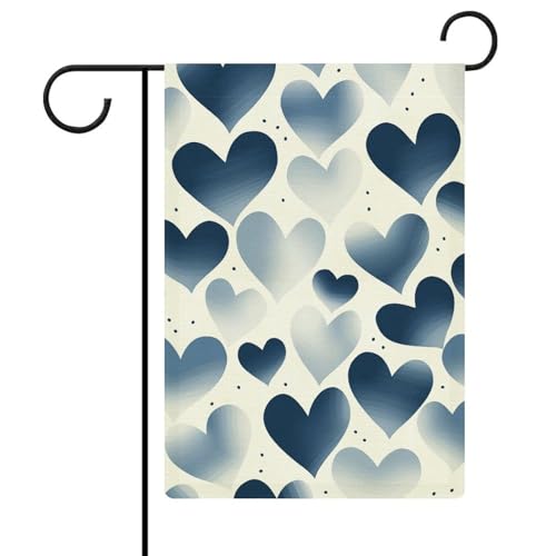Marineblaue Herz-Flagge, 32,6 x 47,7 cm, doppelseitige Willkommens-Gartenflagge, vertikaler Frühlingshof Banner für rustikale saisonale Außendekoration im Freien von KLWQR