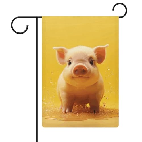 Piggy Is Jumping Flagge, 32,6 x 47,8 cm, doppelseitige Willkommens-Gartenflagge, vertikaler Frühlingshof Banner für rustikale saisonale Außen-Hausdekoration von KLWQR