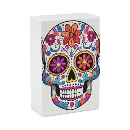 Tragbare Zigarettenetui, wasserdichte Zigarettenschachtel, Kunststoff, normale Größe, Tasche, Zigarettenschachtel, Halter, Sugar Skull Flip Open Aufbewahrungsbox für Männer Frauen Tragbare Zigarettenetui, wasserdichte Zigarettenschachtel, Kunststoff, normale Größe, Tasche, Zigarettenschachtel, Halter, Sugar Skull Flip Open Aufbewahrungsbox für Männer Frauen von KLWQR