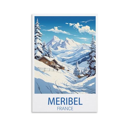 KLYCHF Meribel Frankreich, Vintage-Reiseposter, Berge, 40 x 60 cm, Wandkunstdruck, Leinwand-Kunstposter, modernes Familienzimmer-Dekor-Poster von KLYCHF