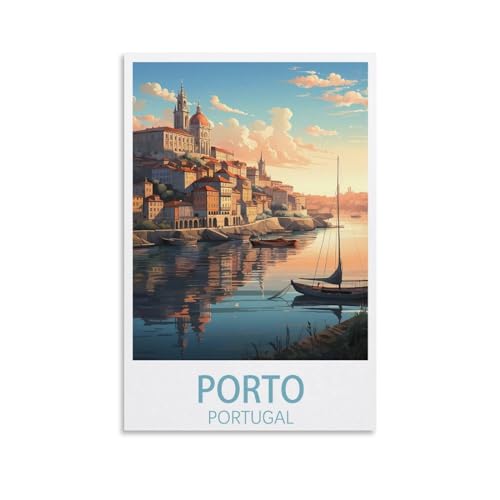 KLYCHF Porto Portugal Vintage-Reiseposter, Querformat, 30 x 45 cm, Wandkunstdruck, Leinwand-Kunstposter, modernes Familienschlafzimmer-Dekor-Poster von KLYCHF
