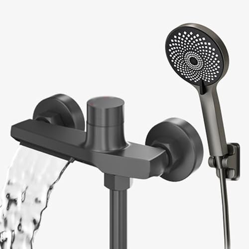 Badewannen-Duschmischbatterie-Set Grau, Wandmontierte Messing-Badewannenarmaturen Einhebelmischer, Badewannenmischbatterien mit Dusche Wandmontierte Badewannenmischbatterie von KLYDBMYT