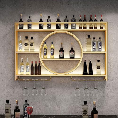 KLYDBMYT An der Wand montiertes Weinregal aus Metall, Mehrzweck-Regalhalterung aus Metall mit Weinglashalter, für Bars in Restaurants zu Hause, Gold, 140 * 15 * 80CM von KLYDBMYT