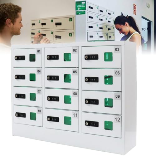 KLYDBMYT Handyschrank mit 12 Fächern, mit Zahlenschloss Handyschrank aus Stahlplatte Handyladestation Zahlenschloss von KLYDBMYT