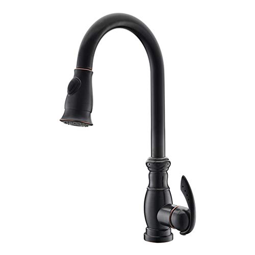 Küchenspüle Wasserhahn Messing 2 Modi Ausziehbarer Einhebelmischer Einloch-Waschtischarmatur für Warm- und Kaltwasser, geölte Bronze (geölte Bronze) von KLYDBMYT
