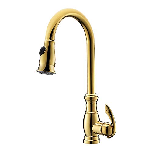 Küchenspüle Wasserhahn Messing 2 Modi Ausziehbarer Einhebelmischer Einloch-Waschtischarmatur für Warm- und Kaltwasser, geölte Bronze (poliertes Gold) von KLYDBMYT