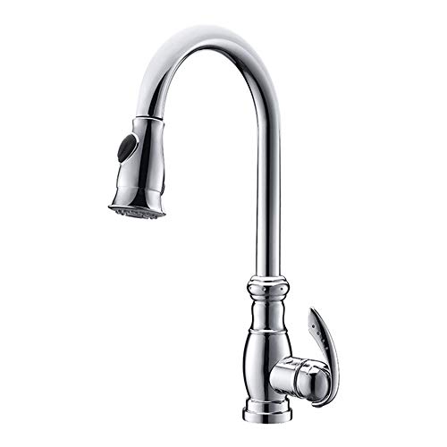 Küchenspüle Wasserhahn Messing 2 Modi Ausziehbarer Einhebelmischer Einlochmischer Warm- und Kaltwassermischer Waschtischarmaturen, Ölgeriebene Bronze (Chromsilber) von KLYDBMYT