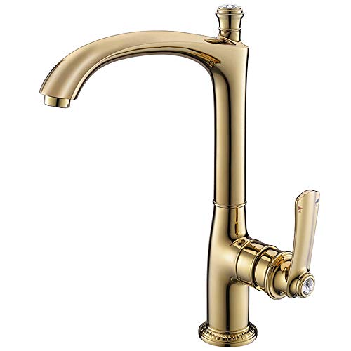 Küchenspüle Wasserhahn Messing 360 Grad drehbar im europäischen Stil Einhebelmischer Deckmontage Waschtischarmatur, Roségold (Gold) von KLYDBMYT