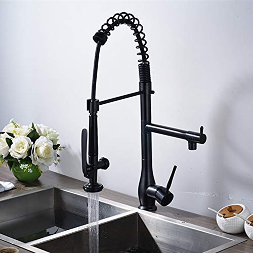 Küchenspüle Wasserhahn Moderner Ausziehbarer Einhebel-Sprüher Feder Küchenarmatur, Ölgeriebene Bronze Messing 360 Grad Rotation Mischbatterie von KLYDBMYT