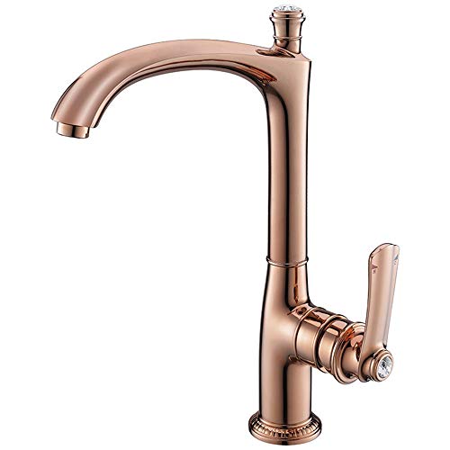 Küchenspüle Wasserhahn aus Messing, 360 Grad drehbar, europäischer Stil, Einhebel-Waschtischmischer, Deckmontage, Roségold (Roségold) von KLYDBMYT