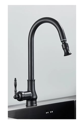 Küchenspüle-Wasserhahn aus antikem Messing, herunterziehbarer Schwenkauslauf, Bodenmontage, Badezimmer, Warm- und Kaltwassermischer, Waschtischarmatur (Mattschwarz a) von KLYDBMYT