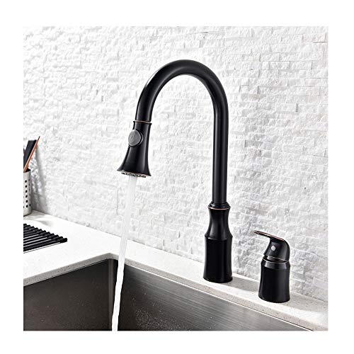 Küchenspülenarmaturen mit herausziehbarer Brause, moderner Messing-Hochbogen-Auszieh-Küchenmischbatterie um 360 Grad drehbar, gebürstet (ölgeriebene Bronze) von KLYDBMYT