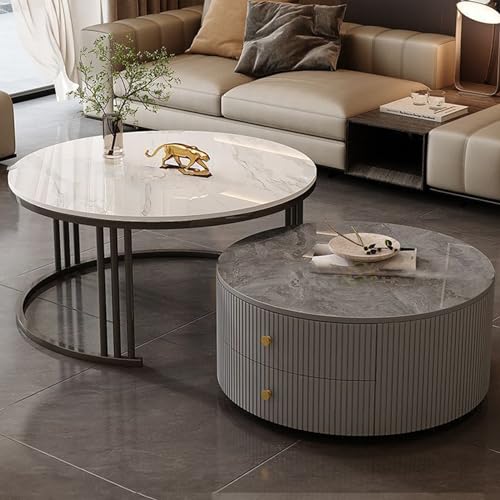 Moderne, runde Couchtische im 2er-Set mit großem Stauraum, pflegeleicht für Wohnzimmer, Schlafzimmer, Büro, Balkon und Wohnung (Schwarz, 23,6 * 13,7 + 31,4 * 17,7 Zoll) von KLYDBMYT