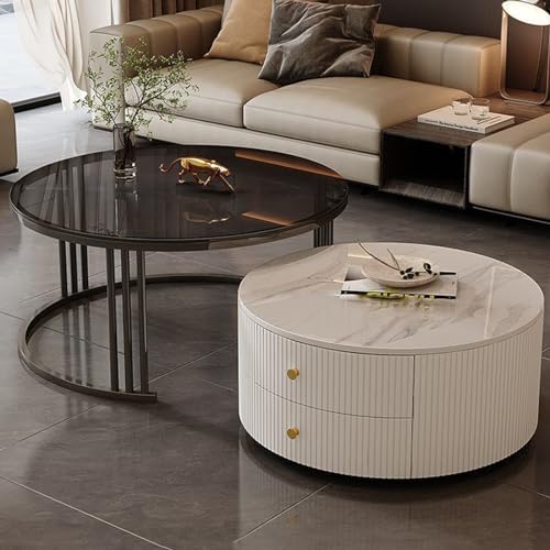Moderne runde Couchtische im 2er-Set mit großem Stauraum, pflegeleicht für Wohnzimmer, Schlafzimmer, Büro, Balkon und Wohnung (Motley-X, 23,6 * 13,7 + 27,5 * 17,7 Zoll) von KLYDBMYT