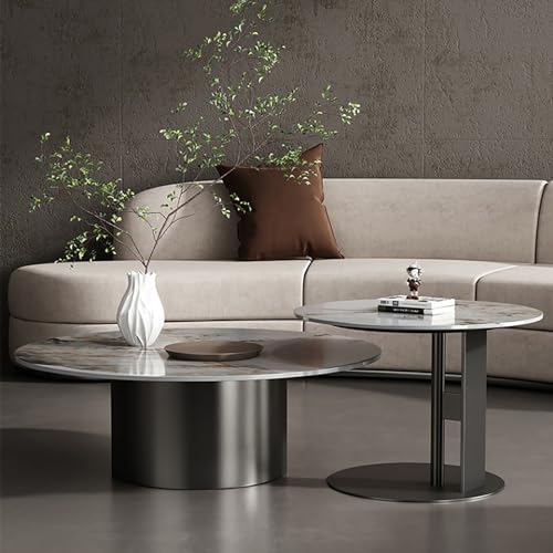 Moderner runder Couchtisch zum Ineinanderstapeln mit Marmorplatte, 2er-Set Couchtische aus Marmor aus der Mitte des Jahrhunderts, luxuriöser Mitteltisch für das Wohnzimmer, Beistelltisch mit goldene von KLYDBMYT