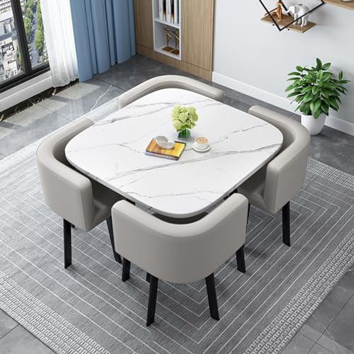 KLYDBMYT Esstisch-Set: Modernes quadratisch/rundes Dining Set mit 4 Stühlen, für 4 Personen, 80cm x 90cm von KLYDBMYT