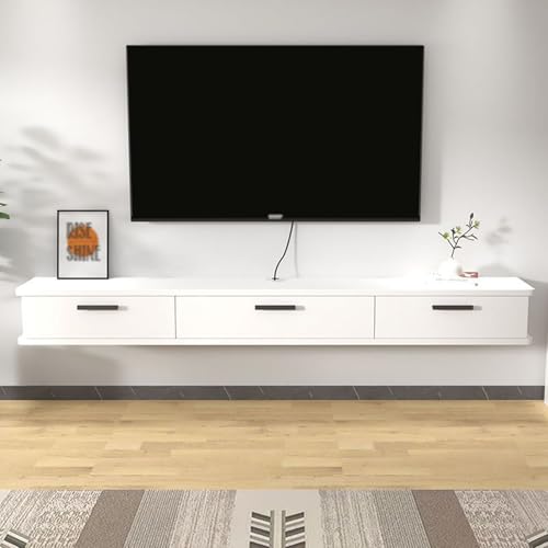 Schwebender TV-Schrank für die Wand, weiß, Mueble Flotante para Tv, schwebendes Entertainment-Center, Moderne TV-Regalständer (schwebende TV-Wandhalterung – Moderne Lange Konsole mit Klapptür und St von KLYDBMYT