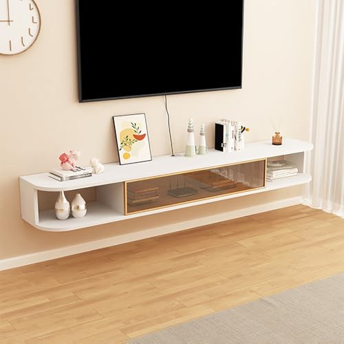 Schwebender TV-Ständer, modernes Meuble Flottant mit Schubladen, Fernsehständer, Wandschrank aus Massivholz, moderner TV-Ständer zur Wandmontage, schwebende Regale für Entertainment-Center für Schla von KLYDBMYT