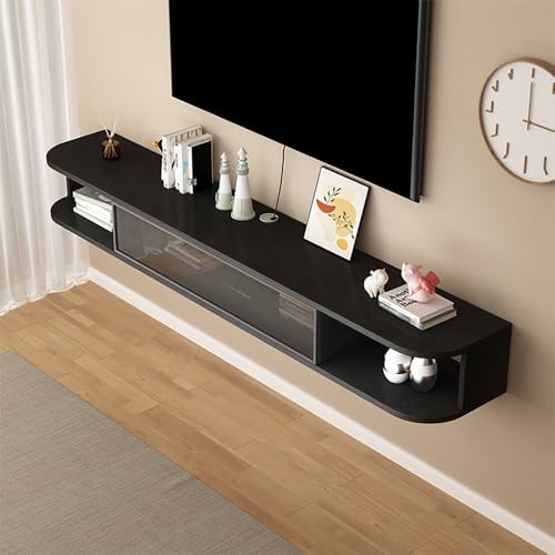 Schwebender TV-Ständer, modernes Meuble Flottant mit Schubladen, Fernsehständer, Wandschrank aus Massivholz, moderner TV-Ständer zur Wandmontage – schwebende Entertainment-Medienkonsole, verstellbar von KLYDBMYT