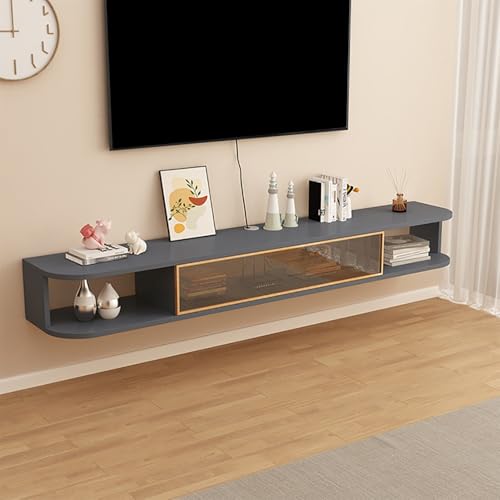 Schwebender TV-Ständer, modernes Meuble Flottant mit Schubladen, Fernsehständer, Wandschrank aus Massivholz, moderner TV-Ständer zur Wandmontage – schwebende Unterhaltungskonsole und Medienregal für von KLYDBMYT