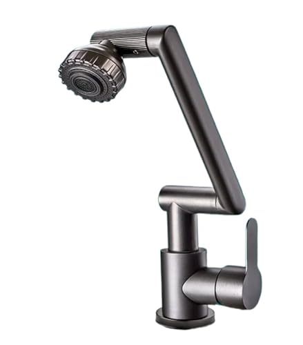 Wasserhahn, Warm- und Kaltwasserhahn, Küche, Badezimmer, mechanischer Arm, Universal-Waschbecken, Waschtisch, Waschbecken, Wasserhahn (Gun Grey) von KLYDBMYT
