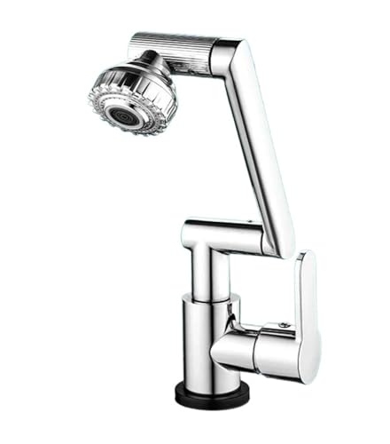 Wasserhahn, Warm- und Kaltwasserhahn, Küche, Badezimmer, mechanischer Arm, Universal-Waschbecken, Waschtisch, Waschbecken, Wasserhahn (Silber) von KLYDBMYT