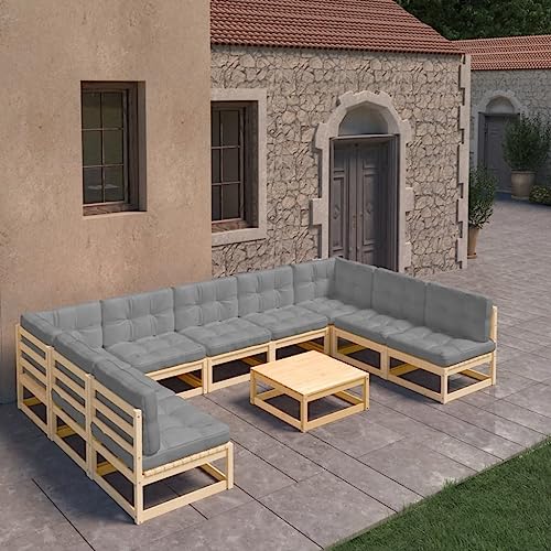 10-TLG. Garten-Lounge-Set mit Kissen Massivholz Kiefer Gartenmöbel, Gartenmöbel-Sets von KLYEON