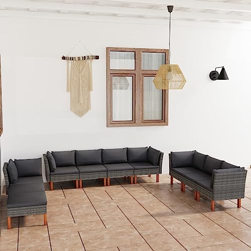 10-TLG. Garten-Lounge-Set mit Kissen Poly Rattan Grau Gartenmöbel, Gartenmöbel-Sets von KLYEON