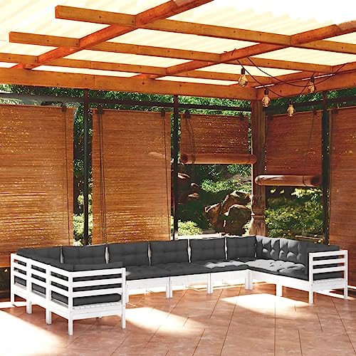 10-TLG. Garten-Lounge-Set mit Kissen Weiß Kiefernholz Gartenmöbel, Gartenmöbel-Sets von KLYEON