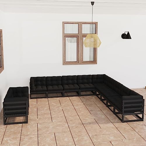 11-TLG. Garten-Lounge-Set mit Kissen Schwarz Kiefer Massivholz,Hochwertiges GartenLoungeSet aus massivem Kiefernholz – Entspannung und Komfort im Freien Gartenmöbel von KLYEON
