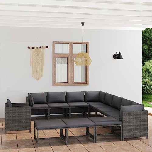 12-TLG. Garten-Lounge-Set mit Kissen Poly Rattan Grau Gartenmöbel, Gartenmöbel-Sets 12-TLG. Garten-Lounge-Set mit Kissen Poly Rattan Grau Gartenmöbel, Gartenmöbel-Sets von KLYEON
