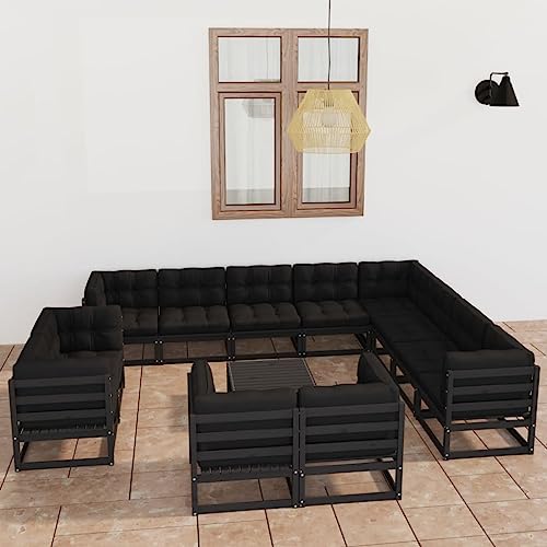 13-TLG. Garten-Lounge-Set mit Kissen Schwarz Massivholz Kiefer Gartenmöbel, Gartenmöbel-Sets von KLYEON