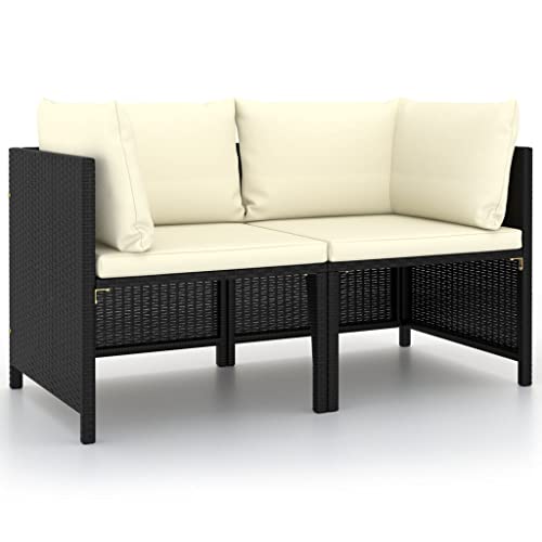2-Sitzer-Gartensofa mit Kissen Schwarz Poly Rattan Garten Sofa von KLYEON