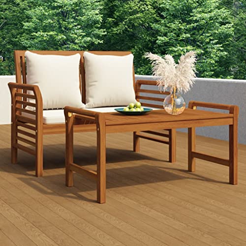 2-TLG. Garten-Lounge-Set mit Cremeweißen Kissen Massivholz Gartenmöbel, Gartenmöbel-Sets von KLYEON