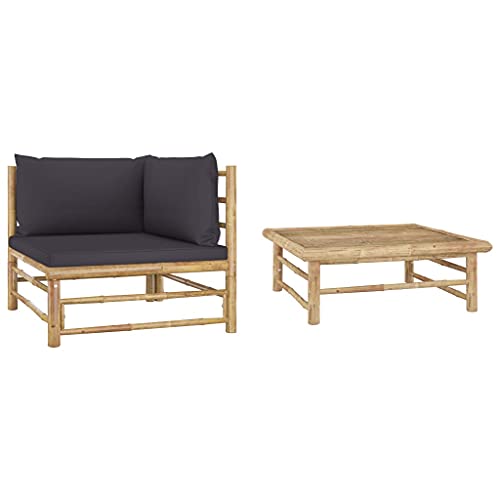 2-TLG. Garten-Lounge-Set mit Dunkelgrauen Kissen Bambus Garten Sofa 2-TLG. Garten-Lounge-Set mit Dunkelgrauen Kissen Bambus Garten Sofa von KLYEON
