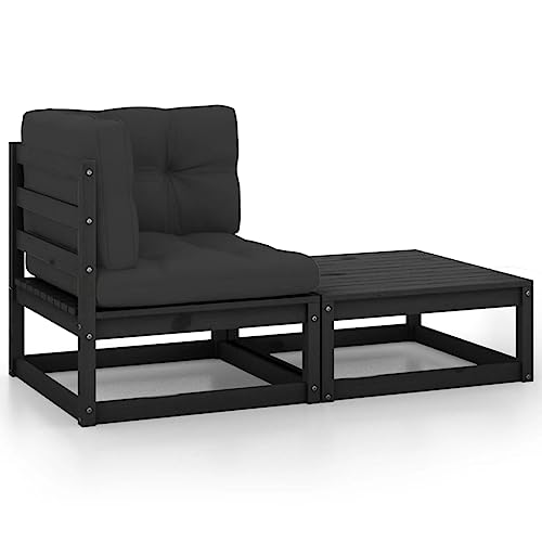 2-TLG. Garten-Lounge-Set mit Kissen Schwarz Kiefer Massivholz Garten Sofa 2-TLG. Garten-Lounge-Set mit Kissen Schwarz Kiefer Massivholz Garten Sofa von KLYEON