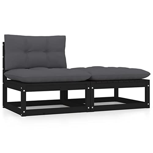 2-TLG. Garten-Lounge-Set mit Kissen Schwarz Kiefer Massivholz Garten Sofa 2-TLG. Garten-Lounge-Set mit Kissen Schwarz Kiefer Massivholz Garten Sofa von KLYEON