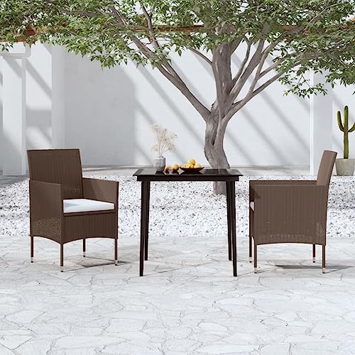 3-TLG. Garten-Essgruppe mit Kissen Braun und Schwarz Gartenmöbel, Gartenmöbel-Sets 3-TLG. Garten-Essgruppe mit Kissen Braun und Schwarz Gartenmöbel, Gartenmöbel-Sets von KLYEON