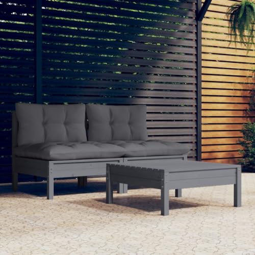 3-TLG. Garten-Lounge-Set mit Anthrazit Kissen Kiefernholz Gartenmöbel, Gartenmöbel-Sets 3-TLG. Garten-Lounge-Set mit Anthrazit Kissen Kiefernholz Gartenmöbel, Gartenmöbel-Sets von KLYEON