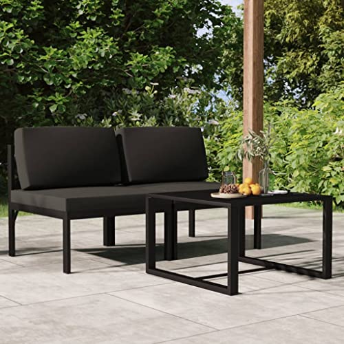 3-TLG. Garten-Lounge-Set mit Kissen Aluminium Anthrazit Gartenmöbel, Gartenmöbel-Sets von KLYEON