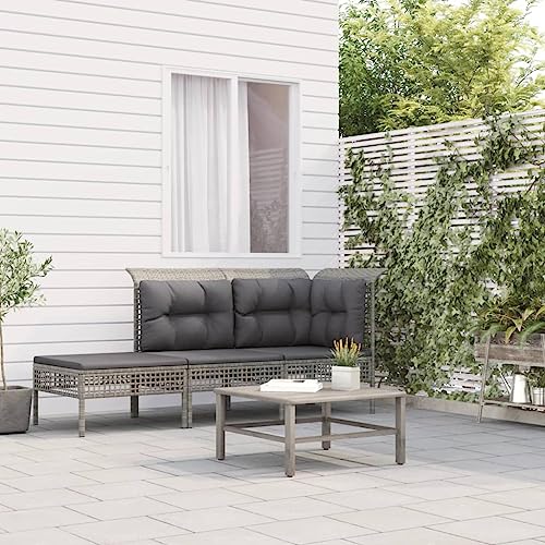 3-TLG. Garten-Lounge-Set mit Kissen Grau Poly Rattan Gartenmöbel, Gartenmöbel-Sets 3-TLG. Garten-Lounge-Set mit Kissen Grau Poly Rattan Gartenmöbel, Gartenmöbel-Sets von KLYEON