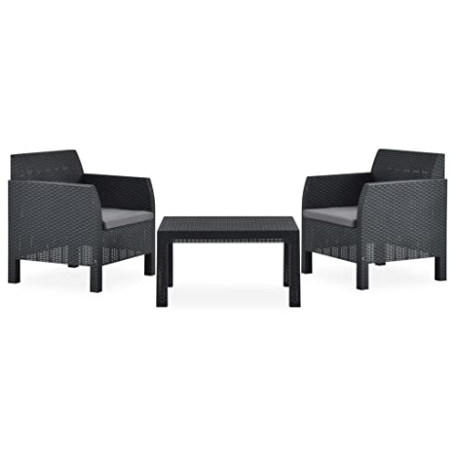 3-TLG. Garten-Lounge-Set mit Kissen PP Rattan Anthrazit Gartenmöbel, Gartenmöbel-Sets von KLYEON