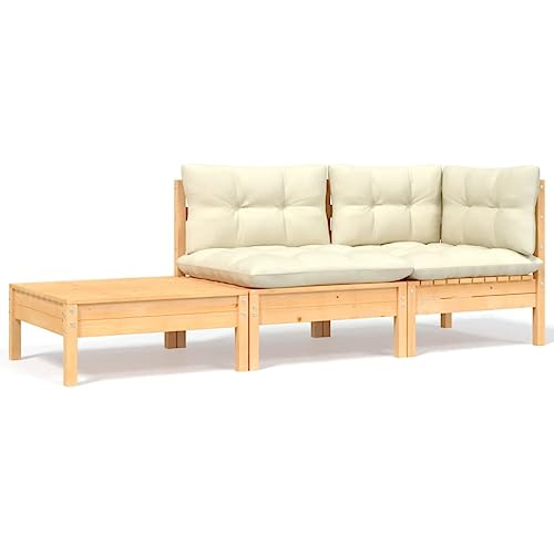 3-TLG. Garten-Lounge-Set mit Kissen in Creme Massivholz Kiefer Garten Sofa 3-TLG. Garten-Lounge-Set mit Kissen in Creme Massivholz Kiefer Garten Sofa von KLYEON