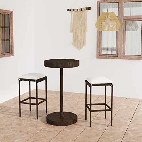 3-TLG. Gartenbar-Set mit Kissen Poly Rattan Braun Gartenmöbel, Gartenmöbel-Sets von KLYEON