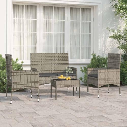 4-TLG. Garten-Lounge-Set mit Kissen Grau Poly Rattan Gartenmöbel, Gartenmöbel-Sets von KLYEON