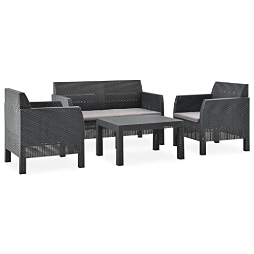4-TLG. Garten-Lounge-Set mit Kissen PP Rattan Anthrazit Gartenmöbel, Gartenmöbel-Sets 4-TLG. Garten-Lounge-Set mit Kissen PP Rattan Anthrazit Gartenmöbel, Gartenmöbel-Sets von KLYEON