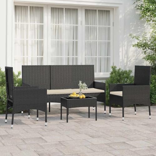 4-TLG. Garten-Lounge-Set mit Kissen Schwarz Poly Rattan Gartenmöbel, Gartenmöbel-Sets 4-TLG. Garten-Lounge-Set mit Kissen Schwarz Poly Rattan Gartenmöbel, Gartenmöbel-Sets von KLYEON